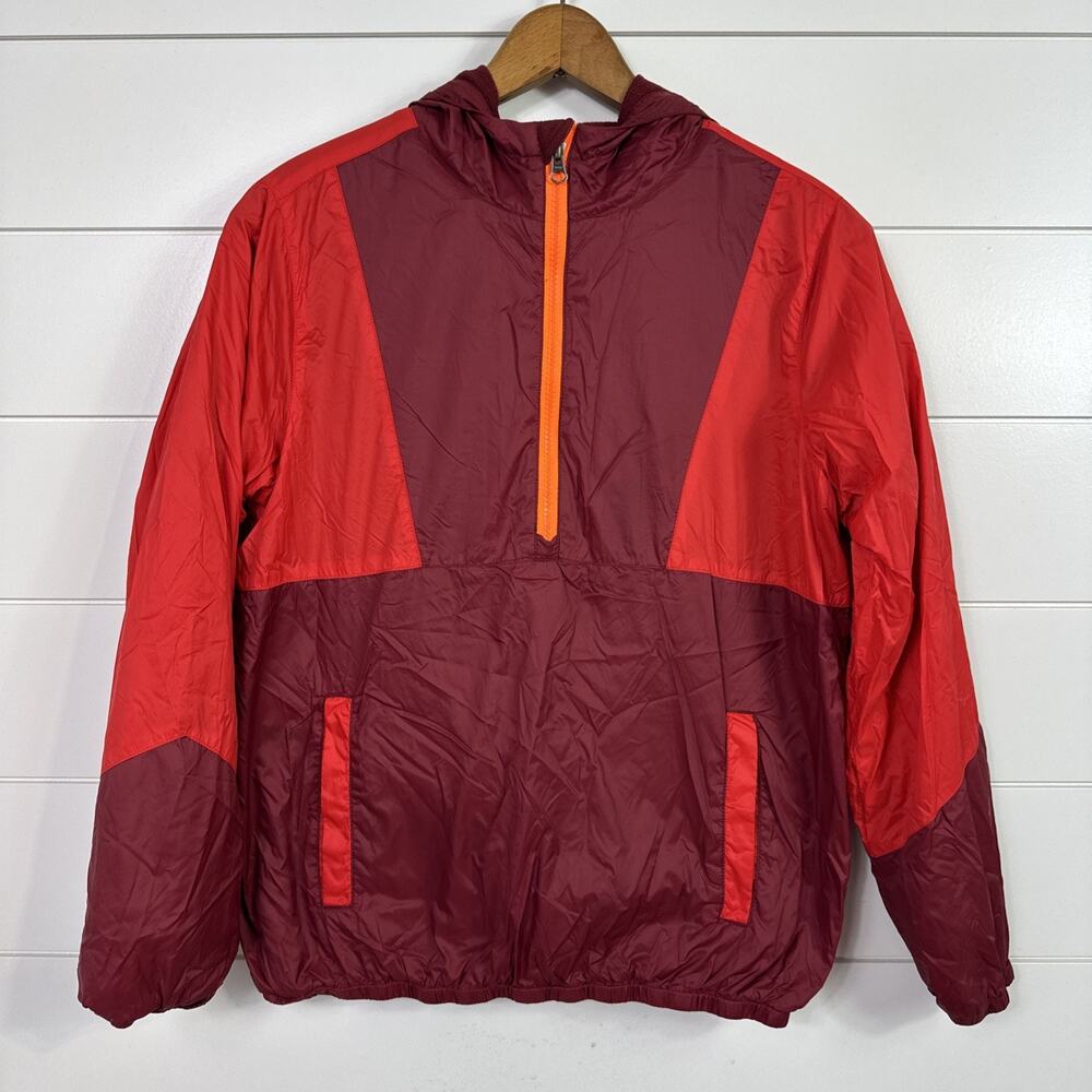 Lands End Colorblock 1/2 Zip Pullover Hoodie Jacket Red Maroon sz L 14-16